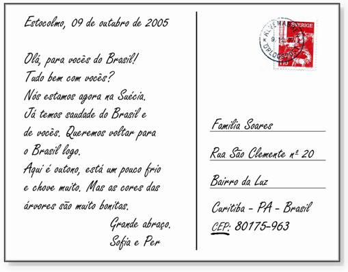Bild på ett vykort med en text på portugisiska 