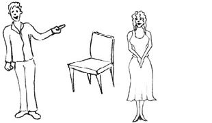 Illustration: En man, en kvinna och en stol